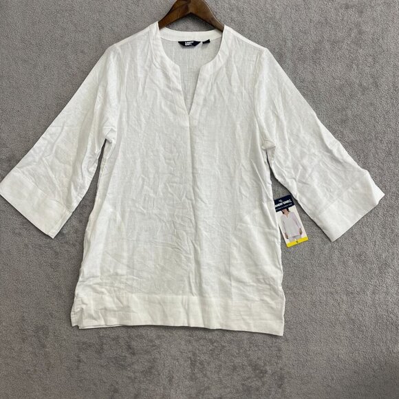 NEW Lands' End Women's S White Linen/Viscose Tunic Top 3/4 Sleeve Split Neck - Picture 2 of 10
